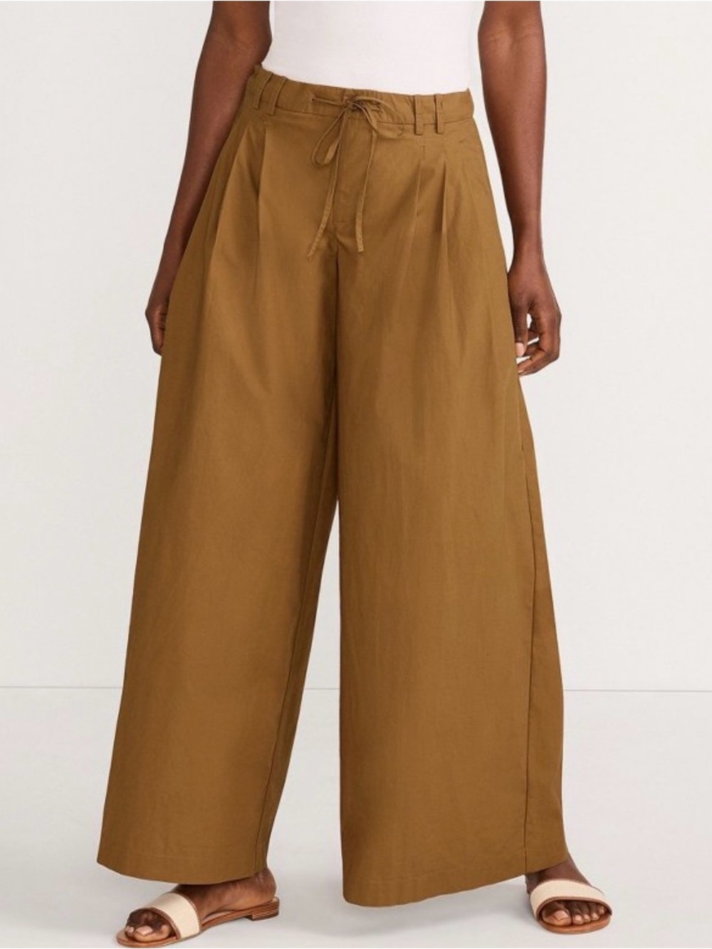 Lands’ End Women's Tall Poplin Mid Rise Pleated Slouchy Pants wide leg 12 Tall